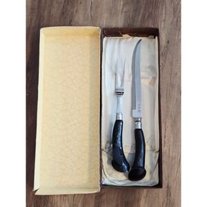 Vintage Sheffield England Stainless Steel Carving Set Faux Stag Handles 2 Piece